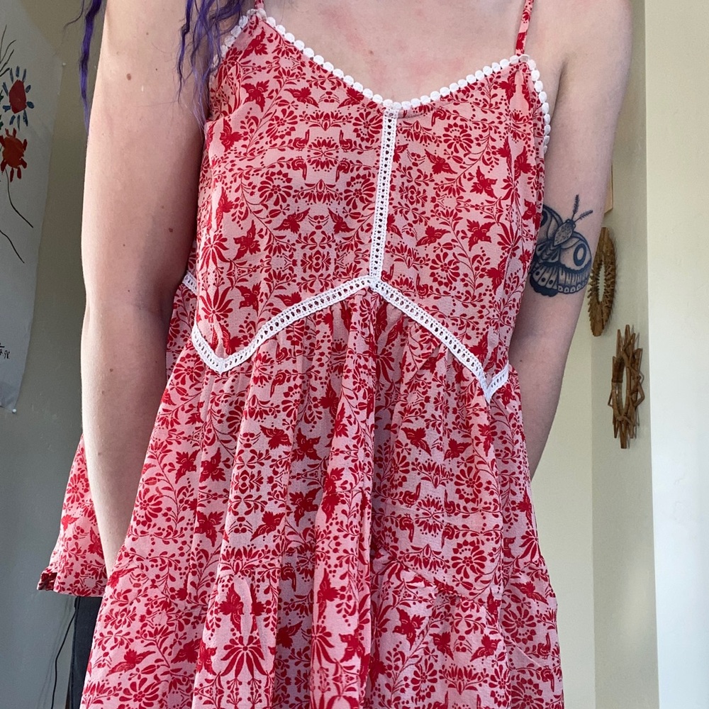 Red flowy tank top